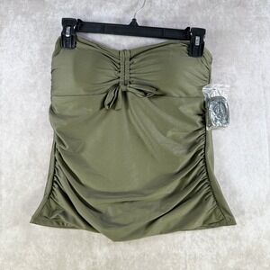 NWT DKNY Swim Top Women Small Green Ruched Bandeau Convertible Tankini Chic